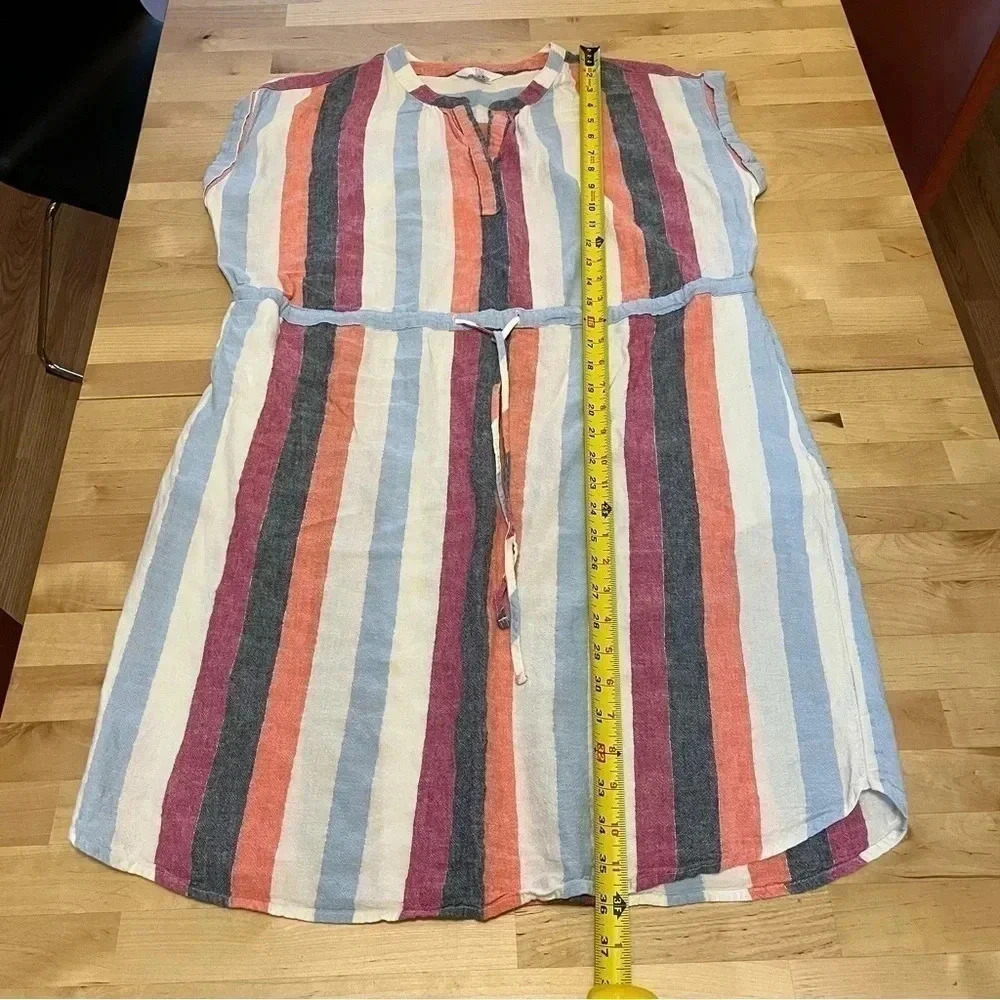 Time and Tru Linen Blend Dress Womens Medium Multicolored Short Sleeve Ladies - Picture 10 of 11
